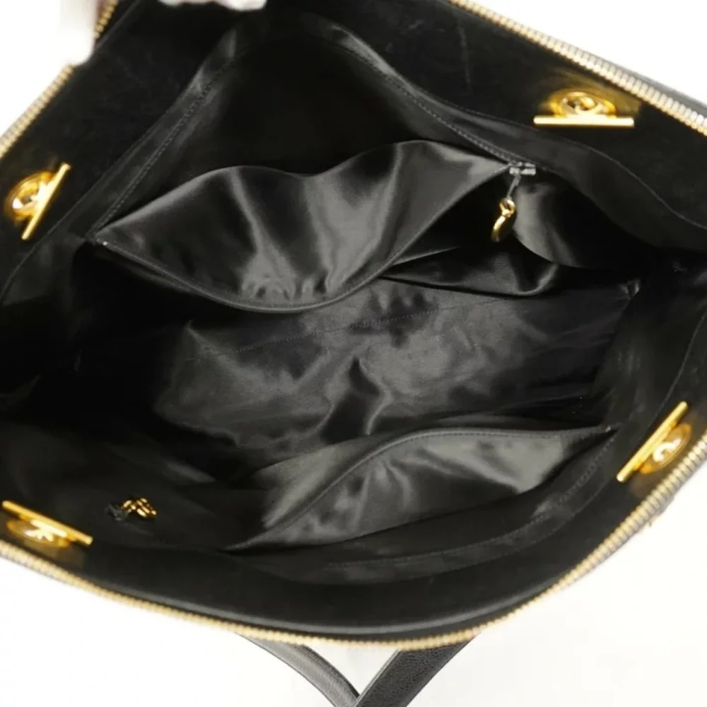 Authentic CHANEL jumbo black caviar leather supermodel large shipping tote